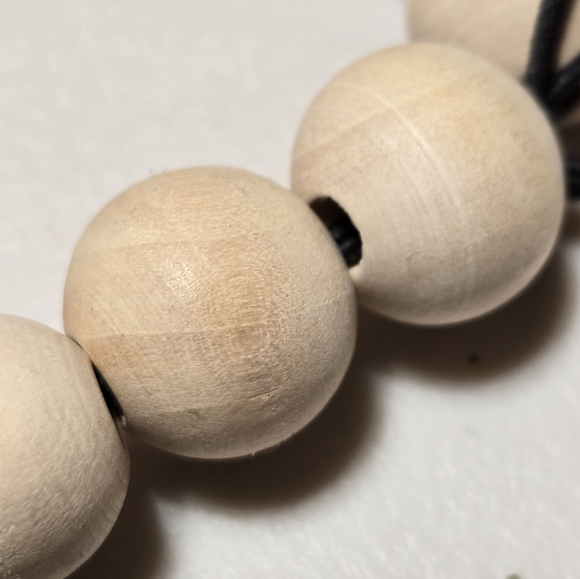 Large Round Natural Wood Beaded Stretchy Bracelet Handmade - Picture 2 of 3